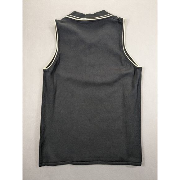White House Black Market Shirt Womens Sleeveless‎ Zip Polo Black &White - Picture 7 of 10